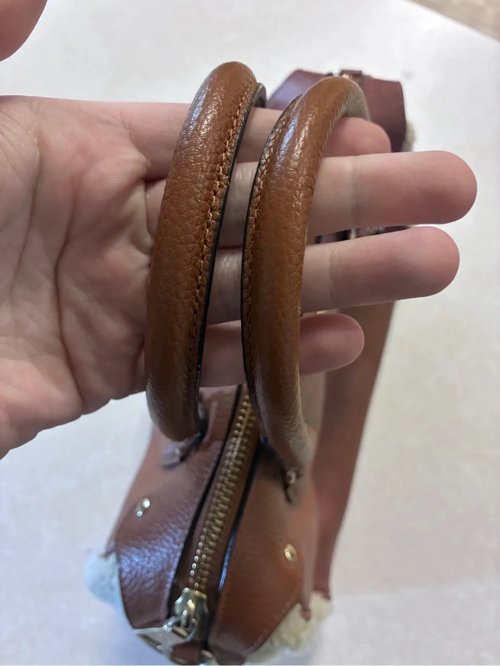 Authentic Coach Bennett Shearling Mini Satchel Bag Saddle F36689